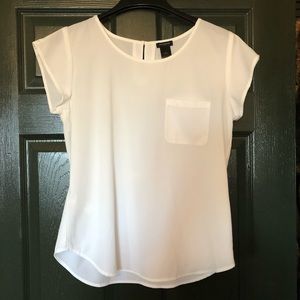 White Ann Taylor Short Sleeve Blouse with Pocket